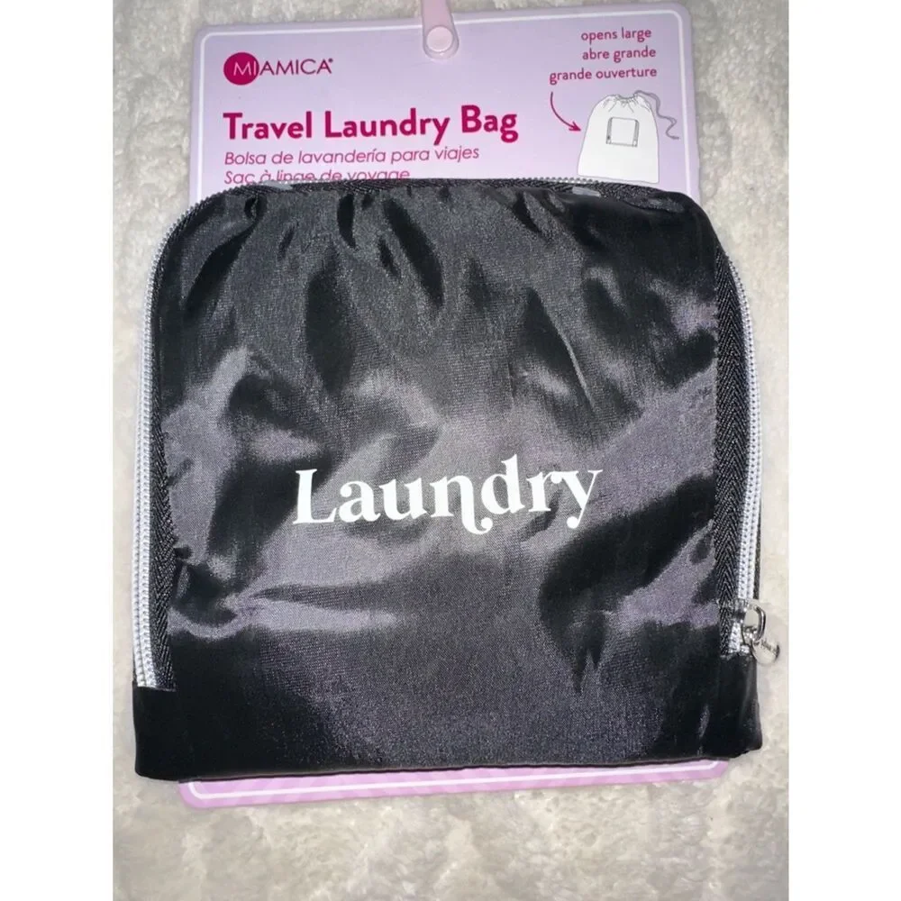 MIAMICA Black White “Laundry” Foldable Travel Laundry Zip Bag